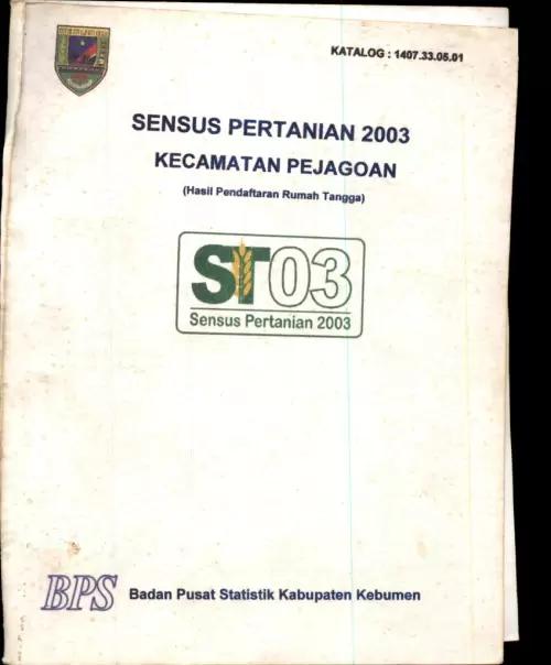 Sensus Pertanian 2003 Kecamatan Pejagoan(Hasil Pendaftaran Rumah Tangga) 