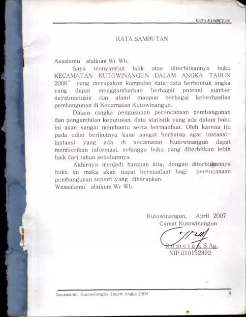 Kecamatan Kutowinangun Dalam Angka 2006