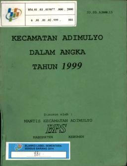 Kecamatan Adimulyo Dalam Angka Tahun 1999